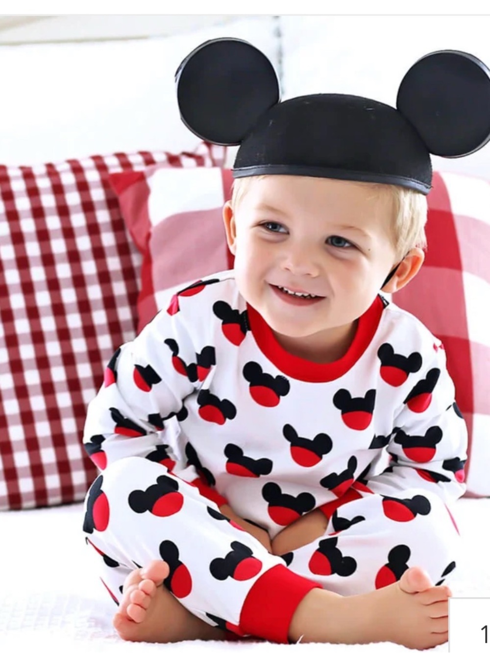 Kids Red & Black Mickey Print Pajama Set